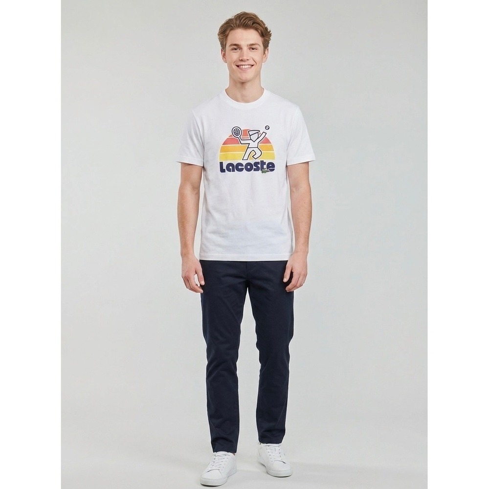 Lacoste Mens Tennis Graphic T-Shirt White Regular Fit Retro Sunset XL TH6905